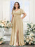 A-Line V-Neck Short Sleeves Split Side Chiffon Plus Size Bridesmaid Dresses with Pockets