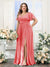 A-Line V-Neck Short Sleeves Split Side Chiffon Plus Size Bridesmaid Dresses with Pockets
