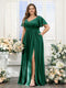 A-Line V-Neck Short Sleeves Split Side Chiffon Plus Size Bridesmaid Dresses with Pockets