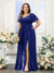 A-Line V-Neck Short Sleeves Split Side Chiffon Plus Size Bridesmaid Dresses with Pockets