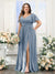 A-Line V-Neck Short Sleeves Split Side Chiffon Plus Size Bridesmaid Dresses with Pockets