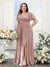 A-Line V-Neck Short Sleeves Split Side Chiffon Plus Size Bridesmaid Dresses with Pockets