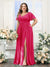A-Line V-Neck Short Sleeves Split Side Chiffon Plus Size Bridesmaid Dresses with Pockets