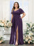 A-Line V-Neck Short Sleeves Split Side Chiffon Plus Size Bridesmaid Dresses with Pockets