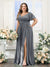 A-Line V-Neck Short Sleeves Split Side Chiffon Plus Size Bridesmaid Dresses with Pockets