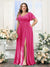 A-Line V-Neck Short Sleeves Split Side Chiffon Plus Size Bridesmaid Dresses with Pockets