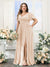 A-Line V-Neck Short Sleeves Split Side Chiffon Plus Size Bridesmaid Dresses with Pockets