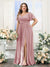 A-Line V-Neck Short Sleeves Split Side Chiffon Plus Size Bridesmaid Dresses with Pockets