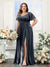 A-Line V-Neck Short Sleeves Split Side Chiffon Plus Size Bridesmaid Dresses with Pockets