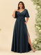 A-Line V-Neck Short Sleeves Split Side Chiffon Plus Size Bridesmaid Dresses with Pockets
