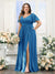 A-Line V-Neck Short Sleeves Split Side Chiffon Plus Size Bridesmaid Dresses with Pockets