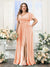 A-Line V-Neck Short Sleeves Split Side Chiffon Plus Size Bridesmaid Dresses with Pockets