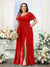 A-Line V-Neck Short Sleeves Split Side Chiffon Plus Size Bridesmaid Dresses with Pockets