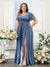 A-Line V-Neck Short Sleeves Split Side Chiffon Plus Size Bridesmaid Dresses with Pockets