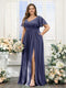 A-Line V-Neck Short Sleeves Split Side Chiffon Plus Size Bridesmaid Dresses with Pockets