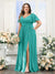 A-Line V-Neck Short Sleeves Split Side Chiffon Plus Size Bridesmaid Dresses with Pockets