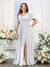 A-Line V-Neck Short Sleeves Split Side Chiffon Plus Size Bridesmaid Dresses with Pockets
