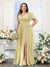 A-Line V-Neck Short Sleeves Split Side Chiffon Plus Size Bridesmaid Dresses with Pockets
