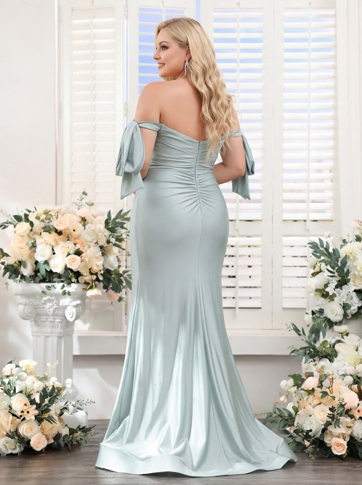Mermaid Off-the-Shoulder Sleeveless Split Side Silk Satin Plus Size Bridesmaid Dresses