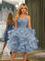 Spaghetti Straps Sleeveless Knee-Length Ball Gown Dresses with Ruffles