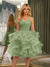 Spaghetti Straps Sleeveless Knee-Length Ball Gown Dresses with Ruffles