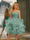 Spaghetti Straps Sleeveless Knee-Length Ball Gown Dresses with Ruffles
