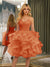 Spaghetti Straps Sleeveless Knee-Length Ball Gown Dresses with Ruffles
