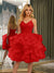 Spaghetti Straps Sleeveless Knee-Length Ball Gown Dresses with Ruffles