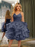 Spaghetti Straps Sleeveless Knee-Length Ball Gown Dresses with Ruffles