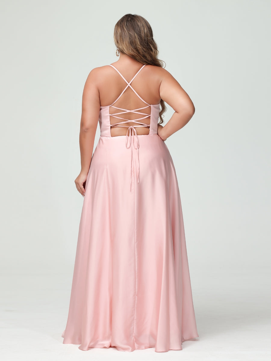 A-Line/Princess Spaghetti Straps Sleeveless Plus Size Bridesmaid Dresses
