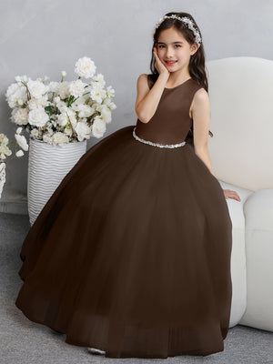 Crew Neck Tulle Flower Girl Dresses with Bowknot & Beading Waist
