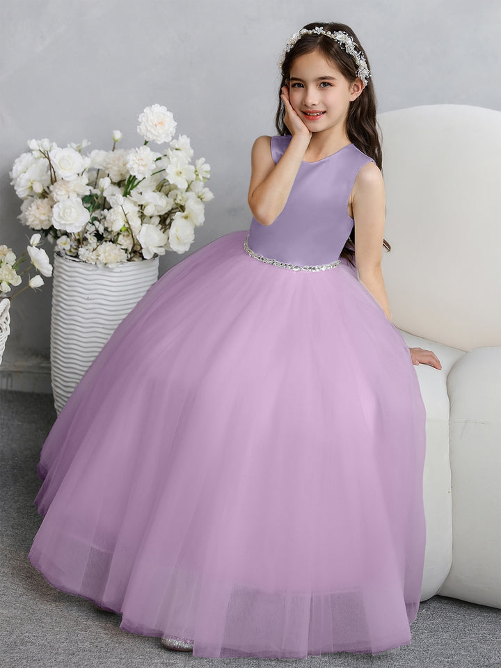 Crew Neck Tulle Flower Girl Dresses with Bowknot &amp; Beading Waist