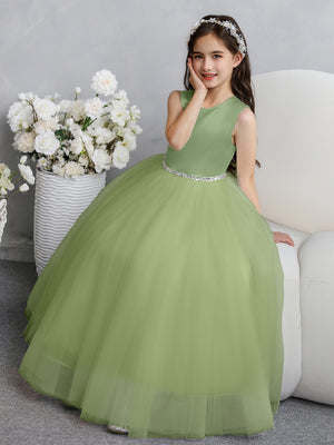 Crew Neck Tulle Flower Girl Dresses with Bowknot & Beading Waist