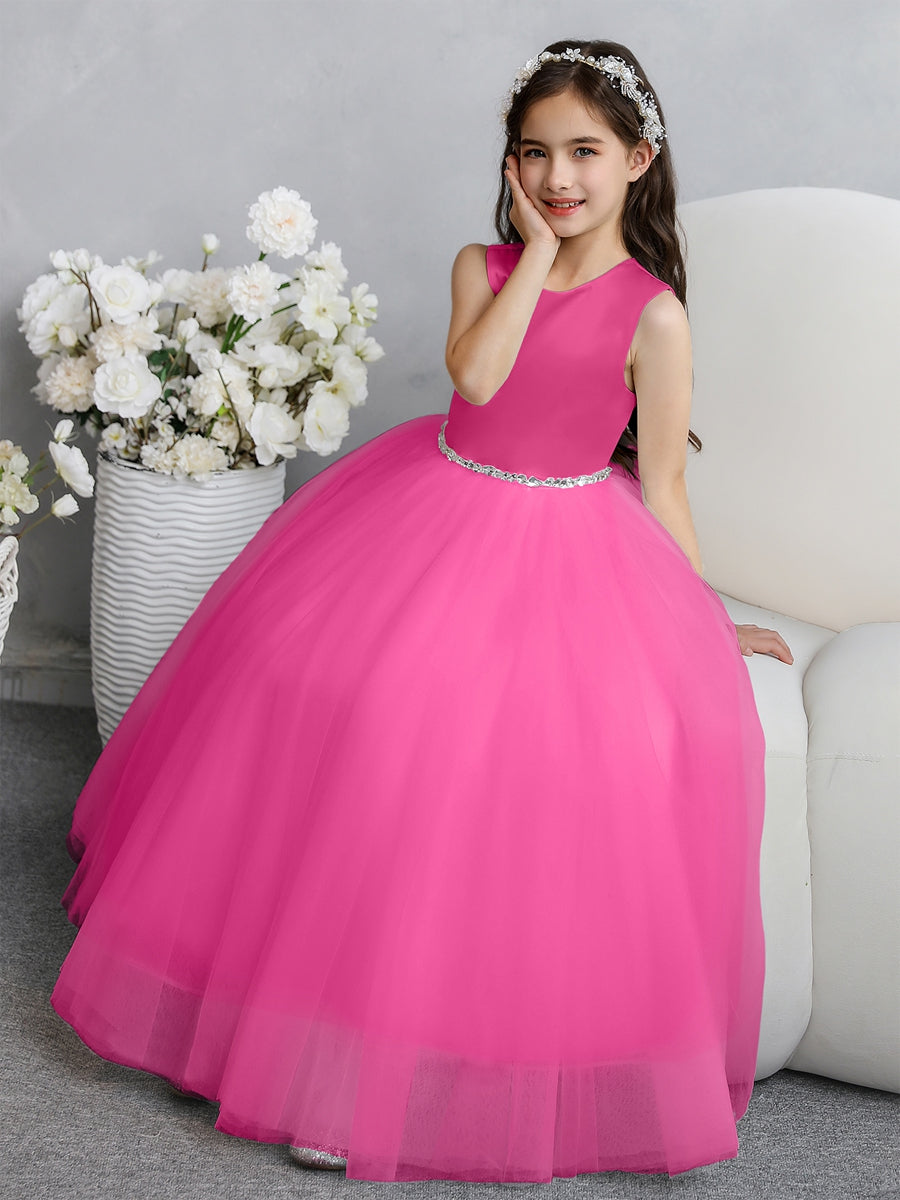 Crew Neck Tulle Flower Girl Dresses with Bowknot &amp; Beading Waist