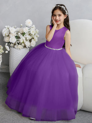 Crew Neck Tulle Flower Girl Dresses with Bowknot & Beading Waist