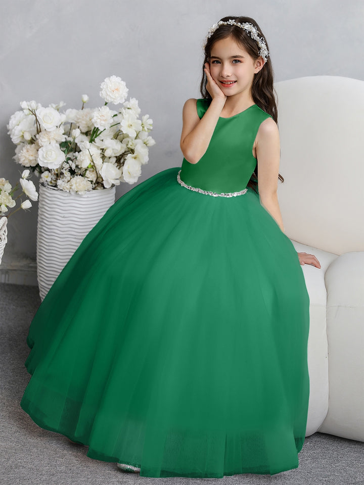 Crew Neck Tulle Flower Girl Dresses with Bowknot &amp; Beading Waist