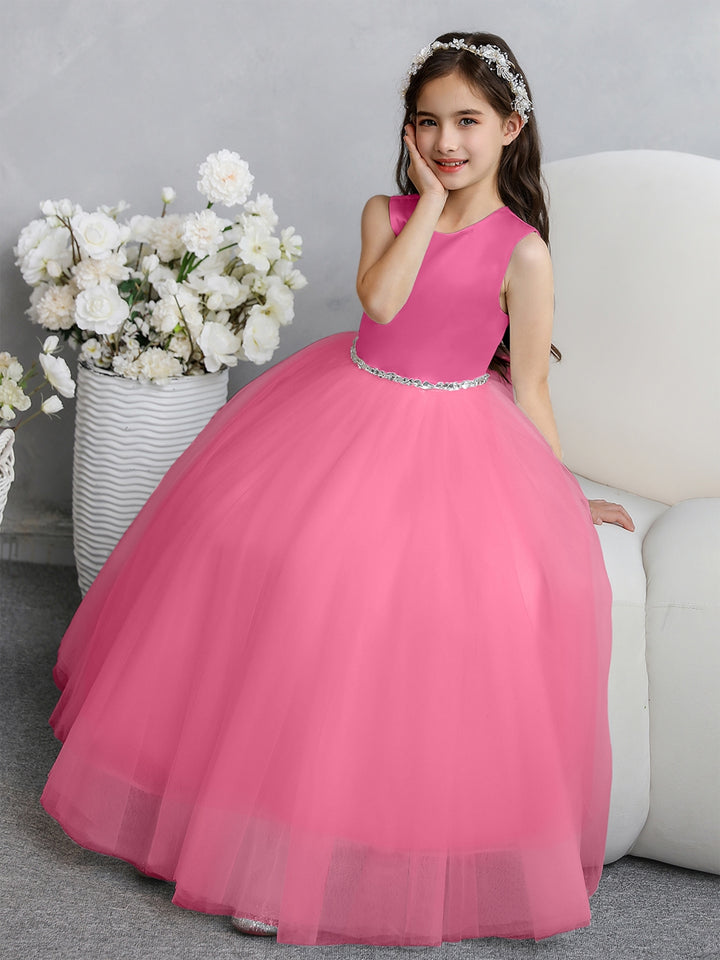 Crew Neck Tulle Flower Girl Dresses with Bowknot &amp; Beading Waist