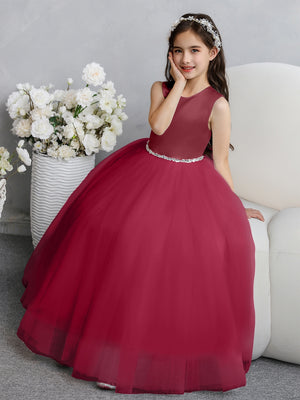 Crew Neck Tulle Flower Girl Dresses with Bowknot & Beading Waist
