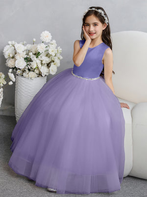 Crew Neck Tulle Flower Girl Dresses with Bowknot & Beading Waist