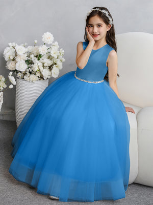 Crew Neck Tulle Flower Girl Dresses with Bowknot & Beading Waist