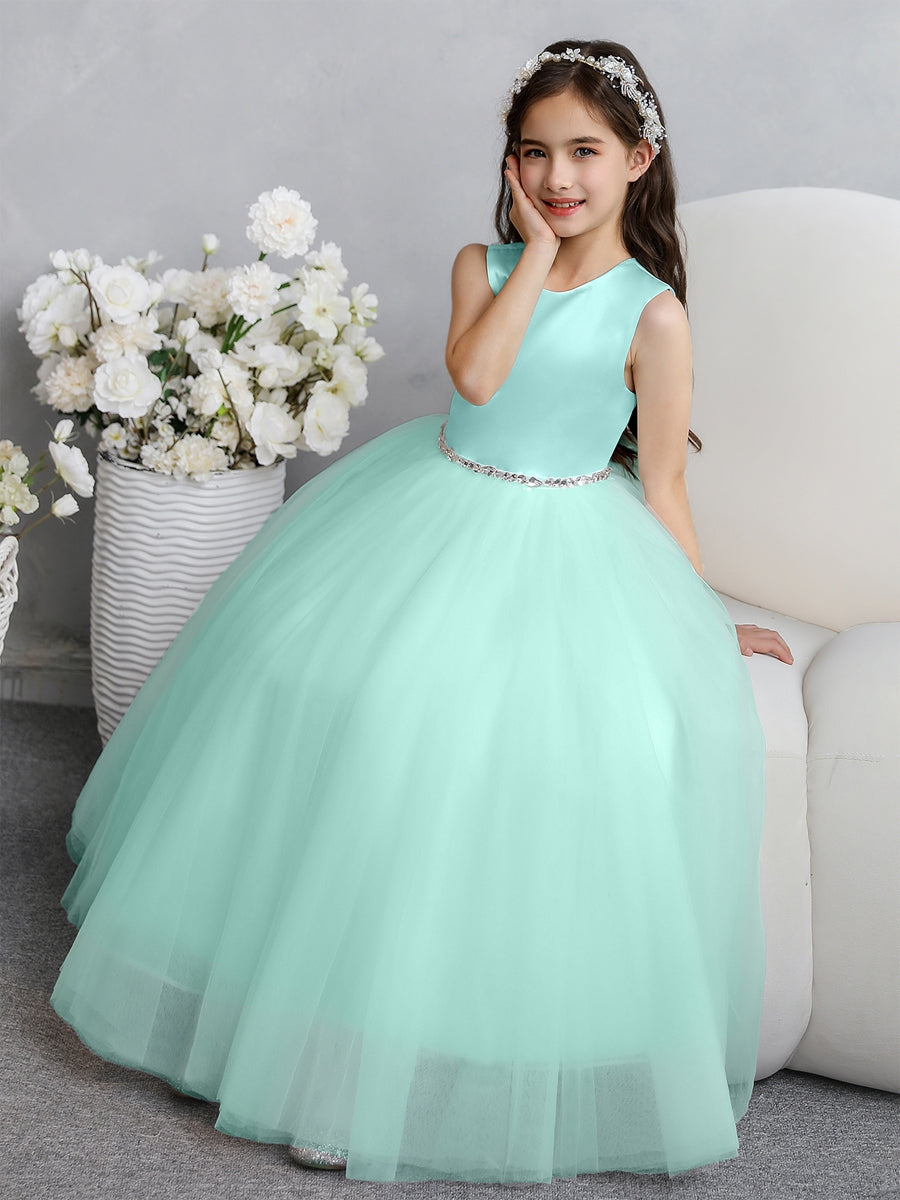 Crew Neck Tulle Flower Girl Dresses with Bowknot &amp; Beading Waist