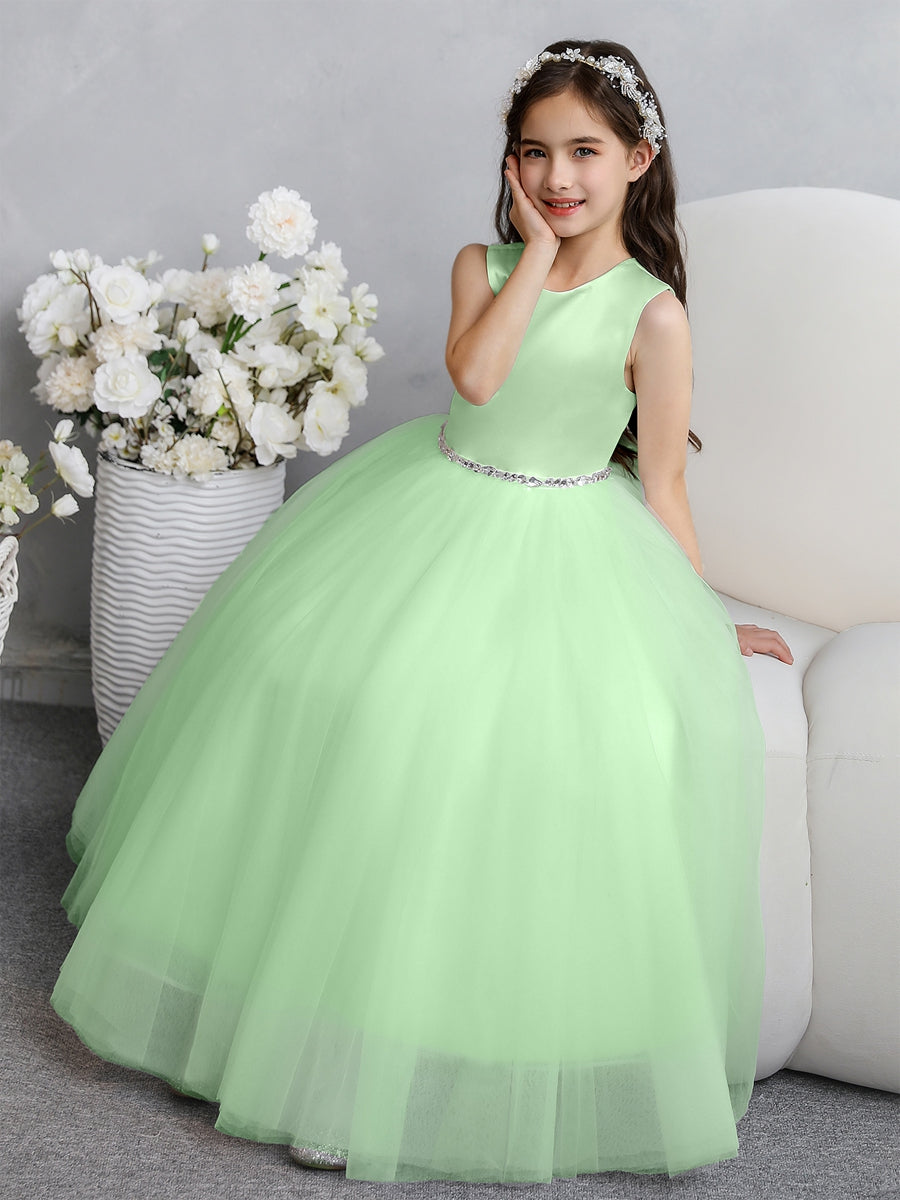Crew Neck Tulle Flower Girl Dresses with Bowknot &amp; Beading Waist