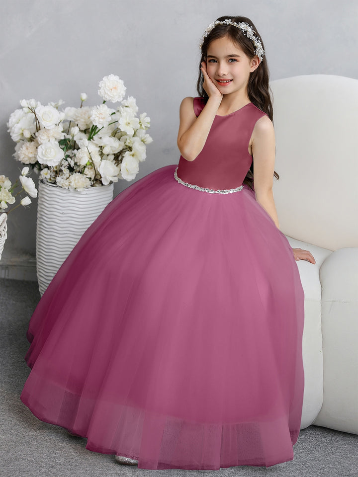 Crew Neck Tulle Flower Girl Dresses with Bowknot &amp; Beading Waist