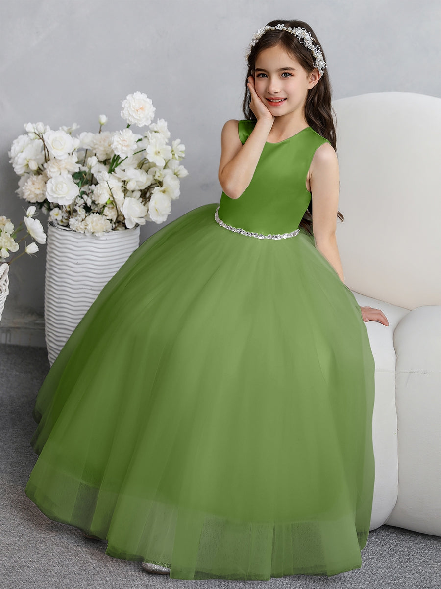 Crew Neck Tulle Flower Girl Dresses with Bowknot &amp; Beading Waist