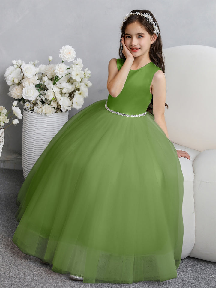 Crew Neck Tulle Flower Girl Dresses with Bowknot &amp; Beading Waist