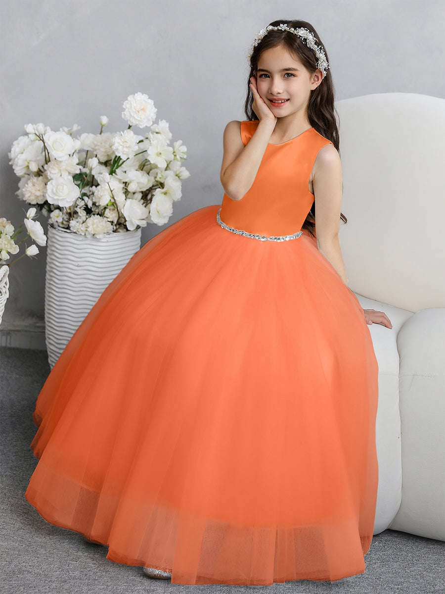 Crew Neck Tulle Flower Girl Dresses with Bowknot &amp; Beading Waist