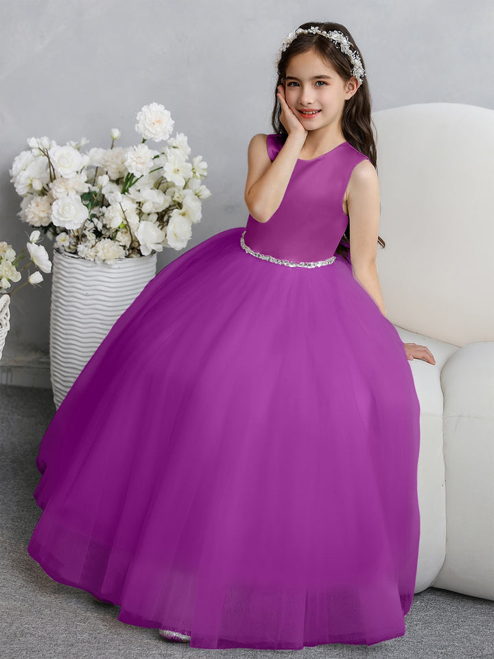 Crew Neck Tulle Flower Girl Dresses with Bowknot &amp; Beading Waist
