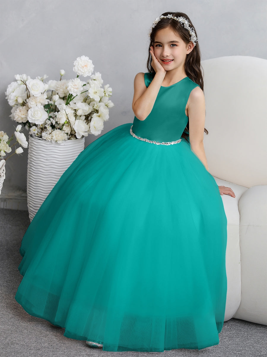 Crew Neck Tulle Flower Girl Dresses with Bowknot &amp; Beading Waist