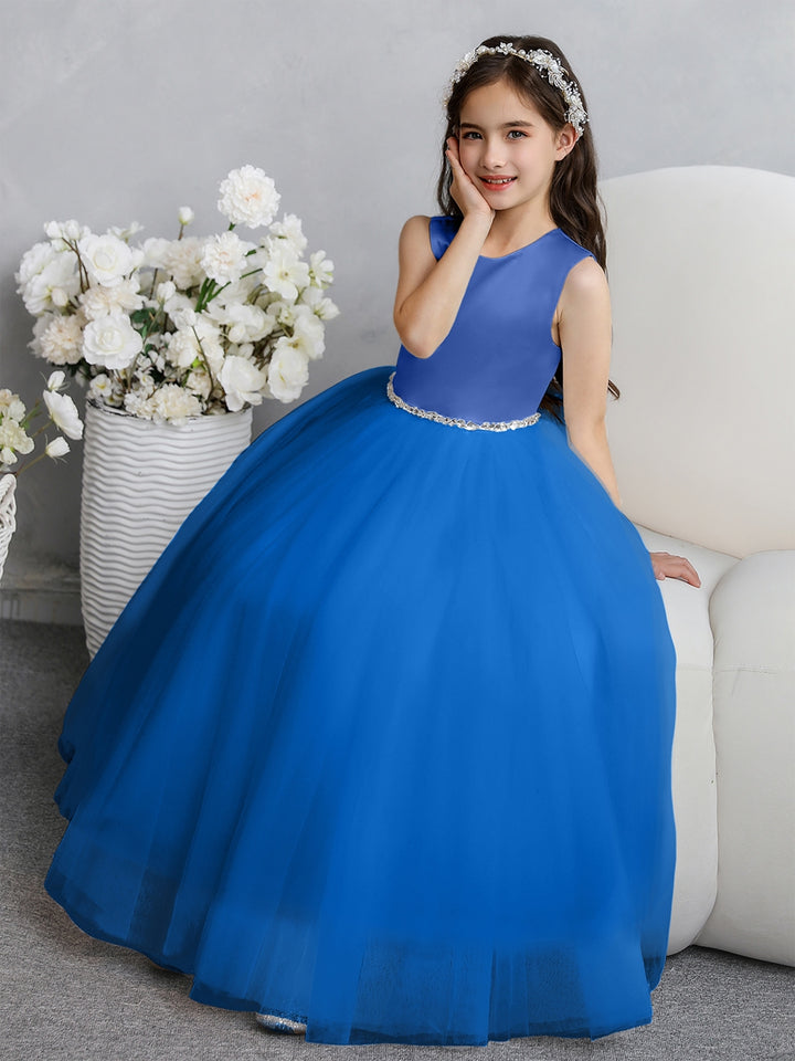 Crew Neck Tulle Flower Girl Dresses with Bowknot &amp; Beading Waist