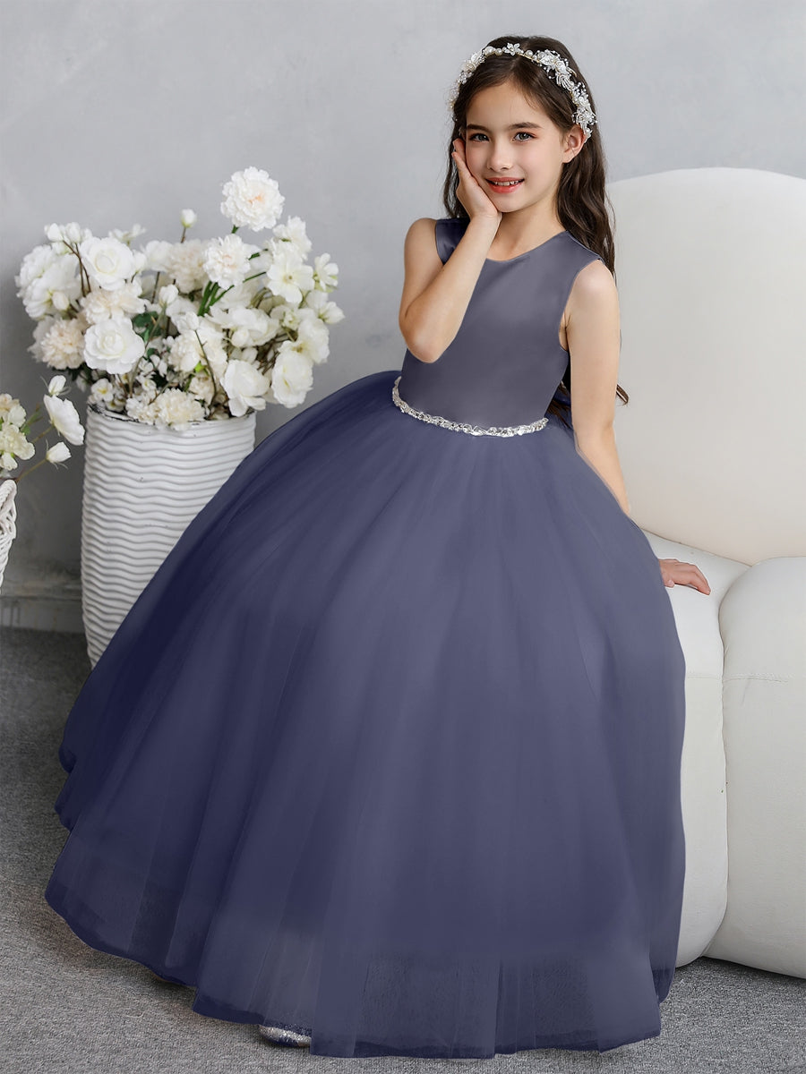 Crew Neck Tulle Flower Girl Dresses with Bowknot &amp; Beading Waist